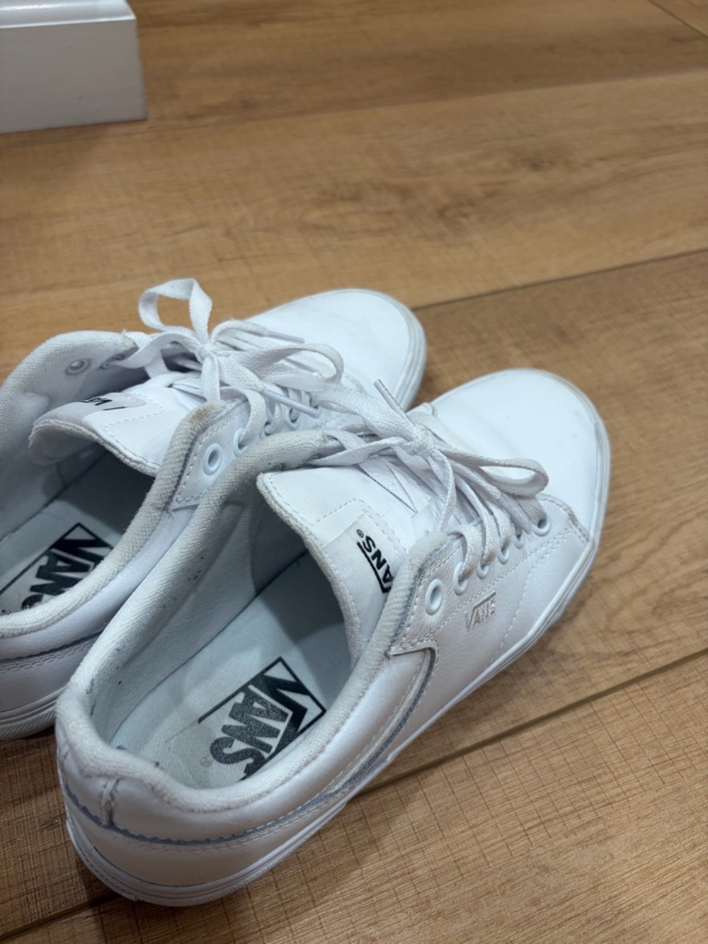 Vans White Leather Low-Top Sneakers with White Laces